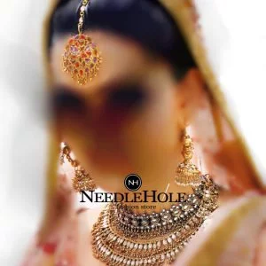 Elegant Colorful Polkies Indian Pakistani Wedding Jewelry Necklace & Choker Set For Arabian Brides