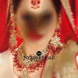 Momentous Bridal Kundan Jewelry Necklace, Earrings and Tika Set For Indian Brides