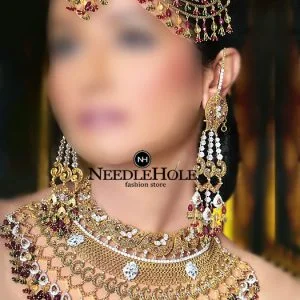 Traditional Pakistani Bridal Jewellery Necklace Jhumar Set Comes With Earrings Pair & Tika