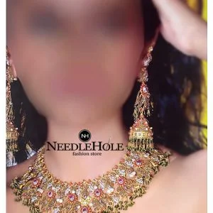 Traditional Pakistani Bridal Jewellery Necklace Set Comes With Earrings Pair