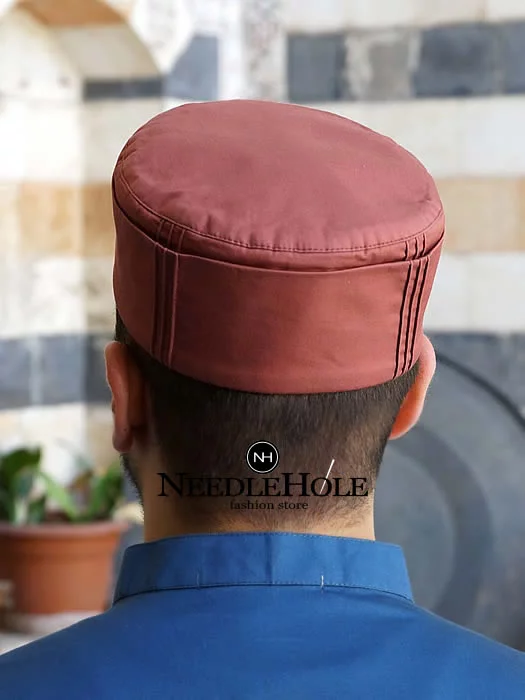 Islamic prayer cap double layered kufi with pintucks in persian red color