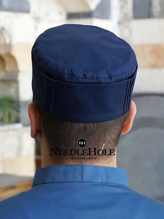 Islamic prayer cap double layered kufi with pintucks in dark blue color