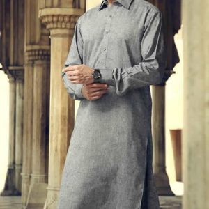Hsy shalwar kameez suit for men in xanadu color. Buttoned cuffs kameez with matching shalwar