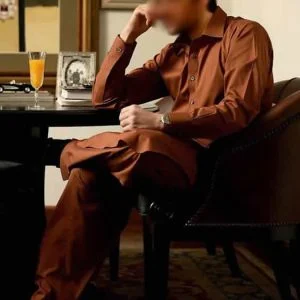 Formal shalwar kameez suit for men in brown color, comes with matching shalwar