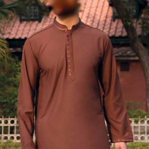 Menswear kurta shalwar suit for wedding, reception and engagement party. Embroidered collar, sleeves cuffs and kurta front in cotton silk fabric