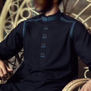 Dynasty kurta shalwar suit for men in dark prussian blue color