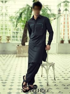 MSK401091 Double pocket shalwar kameez suit for men by dynasty in midnight blue color