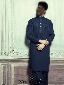 MSK401092 Double pocket kurta shalwar suit for men by dynasty in dark sapphire color