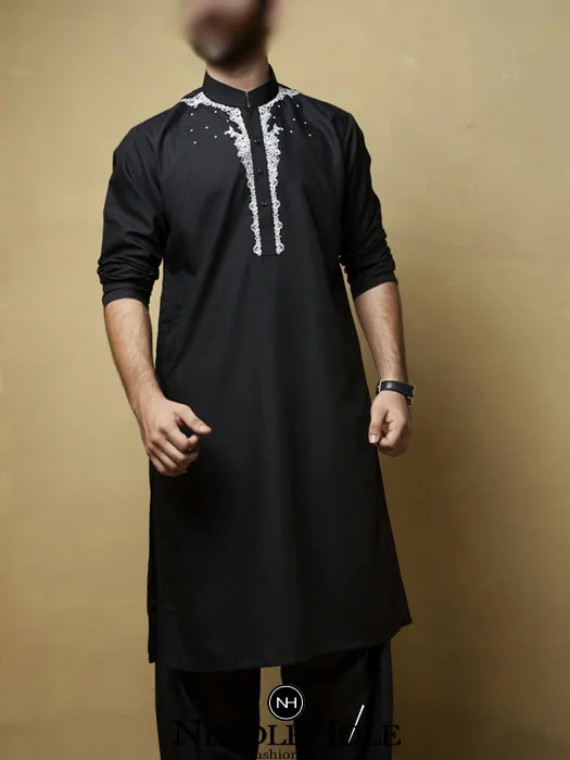 Glorious mens kurta shalwar for weddings in Blended fabric delicate embroidery on the kurta front