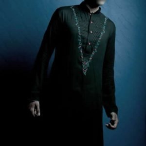Best shalwar kurta suit for men in black color, embroidered and pleated front designer kurta suit
