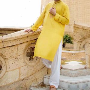 Beautiful kurta shalwar for mehndi party in cotton silk fabric, embroidered collar and kurta front
