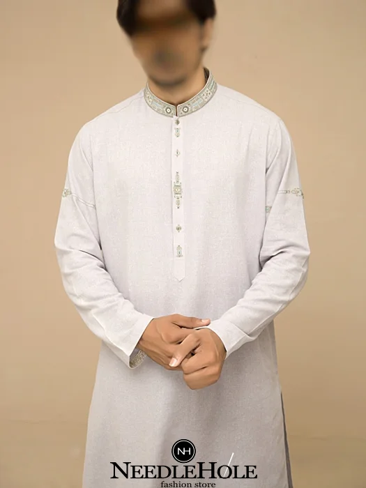 Awesome afghani kurta shalwar suit for men in anti-flash white color
