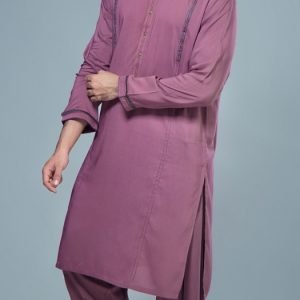 Amazing pakistani kurta shalwar outfit for men in puce color