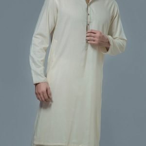 Outstanding asian kurta shalwar suit for men in light vanilla color
