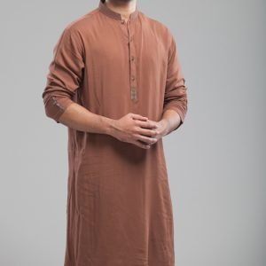 Classy look designer kurta shalwar for men in saddle brown color