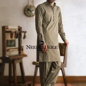 Dark khaki casual shalwar kameez outfit for men