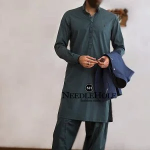 Elegant midnight green men salwar kameez outfit