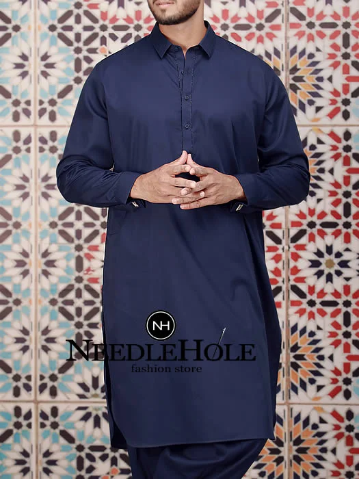 Mens shalwar kameez design in navy blue color