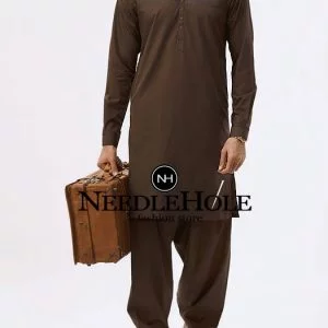 Classic brown kurta shalwar suit for men