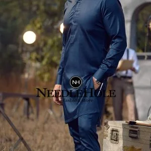 Striking dark blue shalwar kameez design for men