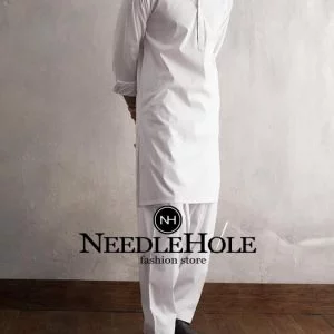 Off white shalwar kameez suit for men in cotton fabric