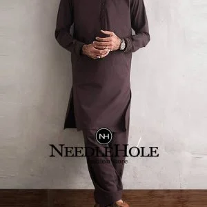 Elegant seal brown man kurta shalwar dress