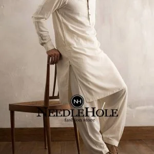 Simple man shalwar kameez suit in off white color