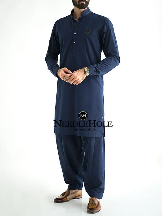 Pakistani mens salwar kameez design in navy blue color