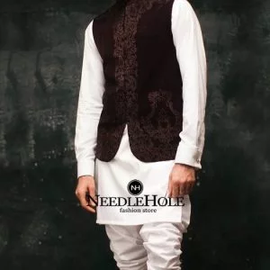 Stunning embroidered waistcoat for groom in velvet fabric