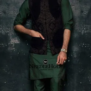Wonderful embroidered waistcoat for groom in black velvet
