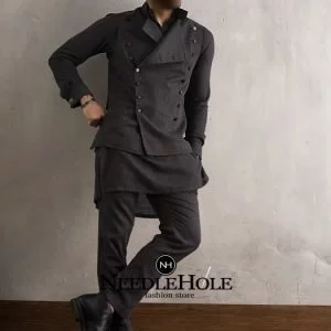 Two pockets men waistcoat in dark gray color suiting fabric
