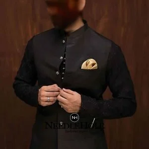 Stylish raw silk waistcoat for men in black color