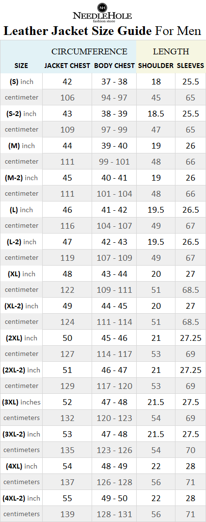 leather jacket size chart for men leather jacket size chart for men
