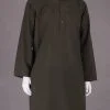 Unstitched kurta shalwar fabric in dark camouflage green color - Image 2