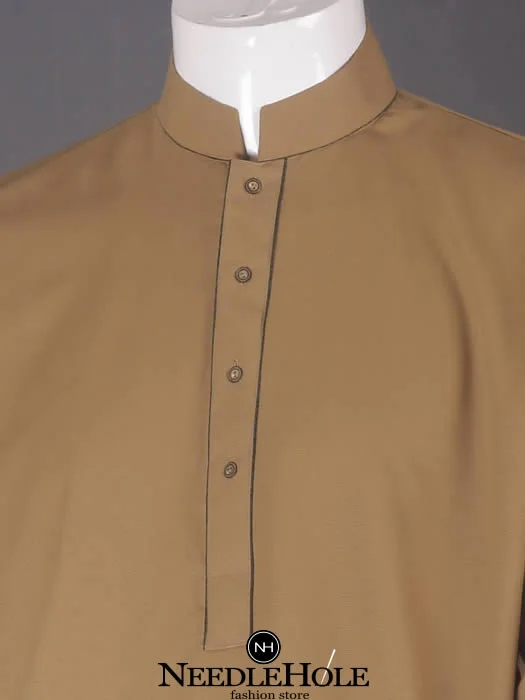 Gents shalwar kameez fabric online in vegas gold color. Unstitched shalwar kameez suit fabric for gents