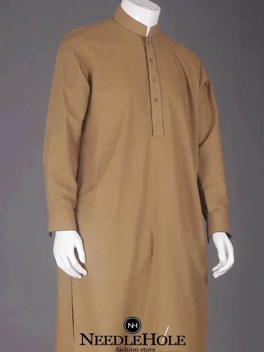 Gents shalwar kameez fabric online in vegas gold color. Unstitched shalwar kameez suit fabric for gents - Image 2