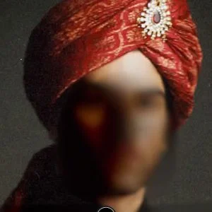 Classic Wedding Turban, Silk Jamawar Fabric, Pre-Tied, Fire Brick