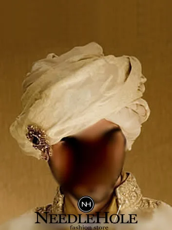 Traditional Groom Turban, Silk Jamawar Fabric, Pre-Tied, Off-White