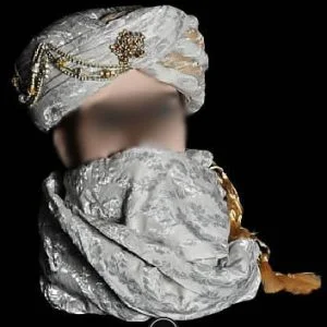 Unique Wedding Turban, Silk Jamawar Fabric, Pre-Tied, Ghost White