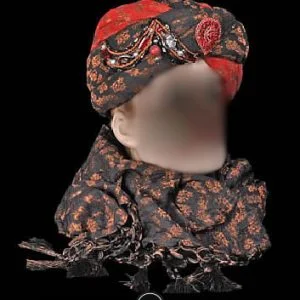 Exclusive Wedding Turban, Silk Jamawar Fabric, Pre-Tied, Red and Black
