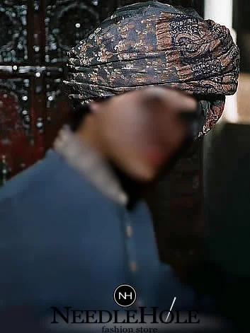 Men's turban for wedding, pre-tied jamawar turban in sapphire color