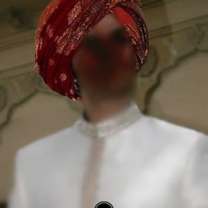 Traditional turban for men, pre-tied jamawar wedding turban in maroon and rust color