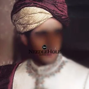 Dual color designer wedding turban for groom in light and maroon jamawar fabric
