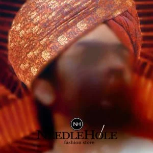 Traditional rajasthani turban for groom in brown color jamawar fabric