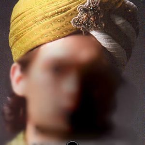 Exclusive wedding turban for groom in pear colour. Beautiful jamawar fabric pre-tied wedding pagri