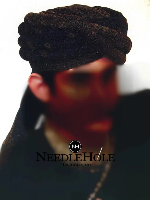 Black chiffon designer wedding turban for groom