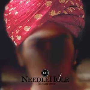 Pakistani designer turban in red jamawar fabric