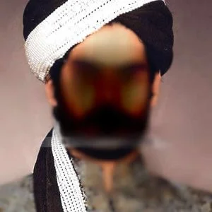 Pre-tied Groom Turban Online In Black Chiffon Fabric Features White Lace & Long Tail