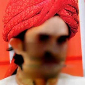 Beautiful Pre-tied Jamawar Wedding Turban Online For Groom In Lava Color