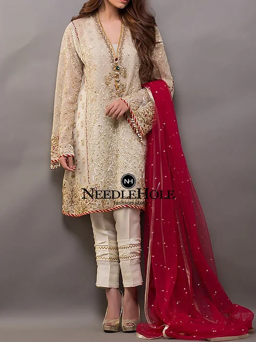 Pakistani party dress champagne v neck embellished trouser suit comes